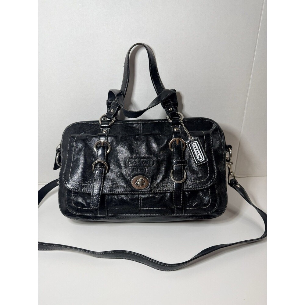 Vintage Y2K Coach Chelsea Patent Leather Turnlock Tote Purse Bag Satchel F14030